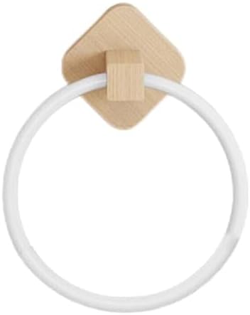 Modern Round Towel Holder with Wooden Base Plate Beech White