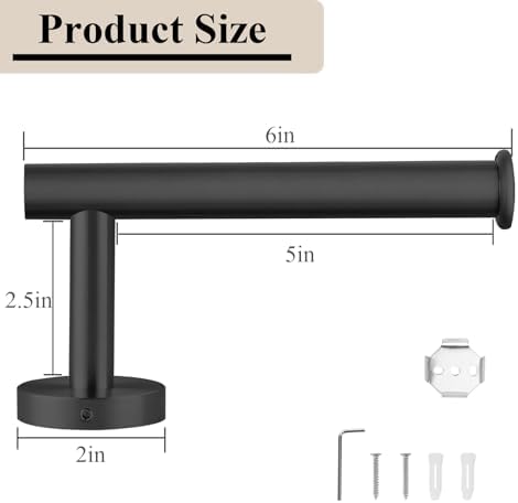 Kinbrace Toilet Paper Holder with Stainless Steel Knob and Matte Black Finish