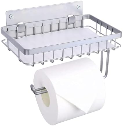 LKKL Silver Toilet Paper Holder with Shelf Wall Mount