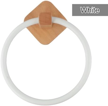 Modern Round Towel Holder with Wooden Base Plate Beech White