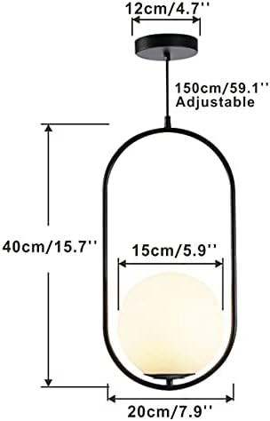 Modern Matte Black Pendant Light with White Glass Shade