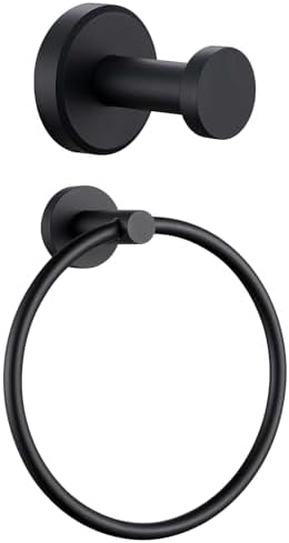 APLusee Matte Black Towel Hook and Ring Set 1