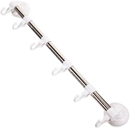 Angoily Adjustable Suction Cup Towel Bar with Hooks