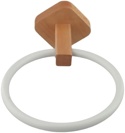 Modern Round Towel Holder with Wooden Base Plate Beech White