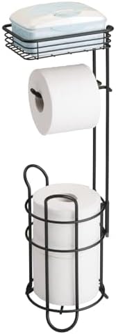 mDesign Steel Toilet Paper Holder with Storage Shelf - Matte Black