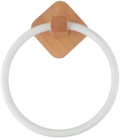 Modern Round Towel Holder with Wooden Base Plate Beech White