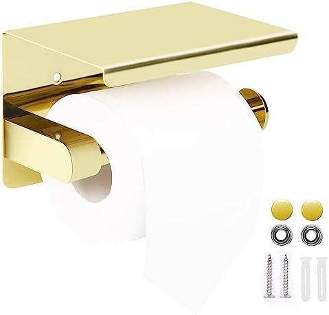 YURINJEE Gold Toilet Paper Holder with Shelf