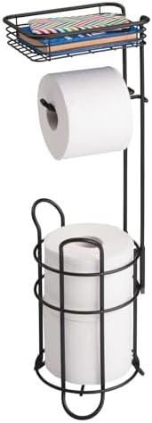 mDesign Steel Toilet Paper Holder with Storage Shelf - Matte Black