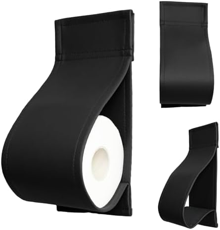 AmazeCov Leather Toilet Paper Holder No-Drill Wall Mount Black