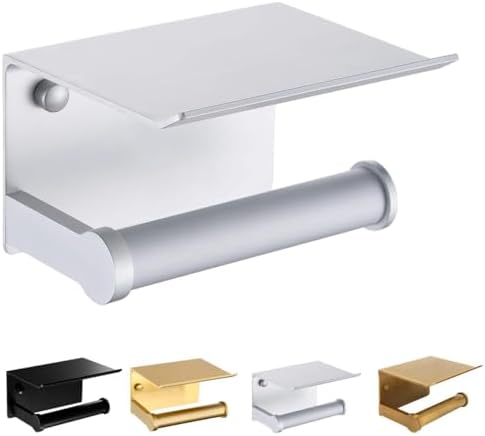 Eitonbu Toilet Paper Holder with Phone Storage - Wall Mount Silvery