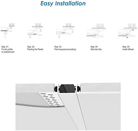 Besseto 6Pack LED Aluminum Channel with Diffuser Ends for Wall Ceiling