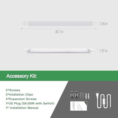 Tonffi 4FT Plug-in LED Ceiling Light - 36W 4000LM Cool White IP65