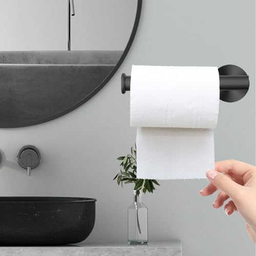 Kinbrace Toilet Paper Holder with Stainless Steel Knob and Matte Black Finish