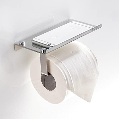 YIWULA Toilet Paper Holder with Phone Shelf Wall-Mounted Bath Accessory Silver