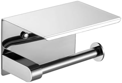 Modern Toilet Paper Holder with Shelf Brushed Silver 304 Stainless Steel