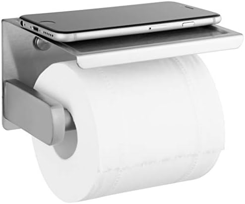 Brushed Nickel Toilet Paper Holder with Shelf Self Adhesive and Wall Mount