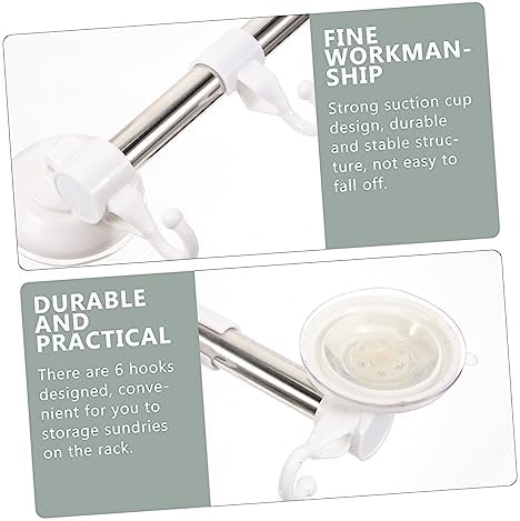 Angoily Adjustable Suction Cup Towel Bar with Hooks
