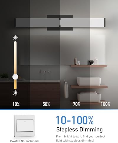 Modern 40W LED Vanity Light Over Mirror Matte Black Dimmable Bathroom Fixture