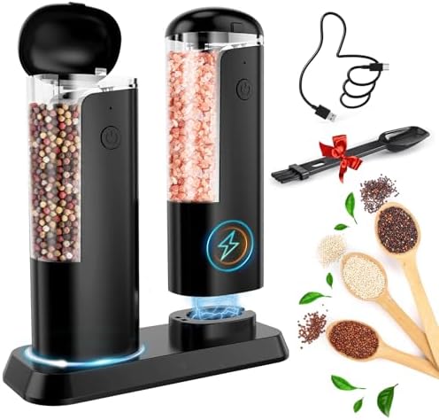 Electric Salt Pepper Grinder Set with LED Light and Adjustable Coarseness