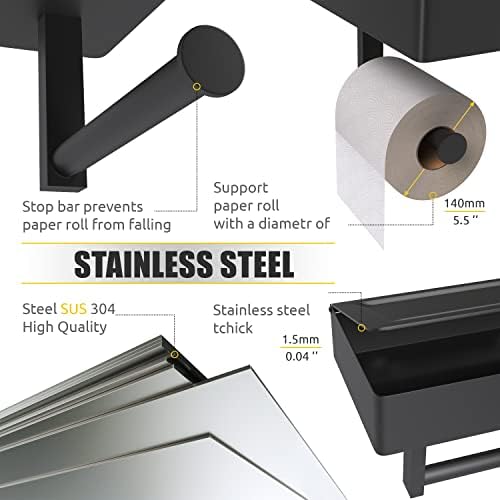 Matte Black Self-Adhesive Toilet Paper Holder