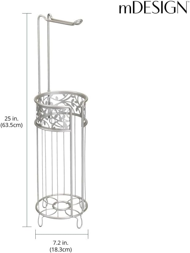 mDesign Freestanding Toilet Paper Holder - Matte Silver 1