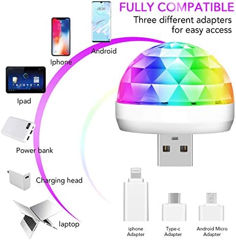 USB Mini Disco Ball Lights with 3 Adapters 2 Packs