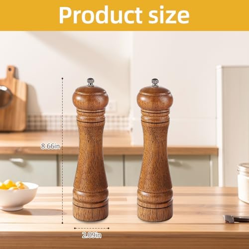 Wooden Salt Pepper Grinder Set with 8 Inch Tall Design 1