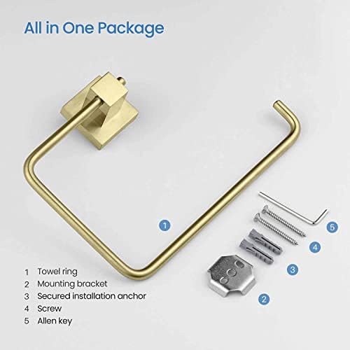 KIBI Cube Bath Towel Ring - Brushed Gold
