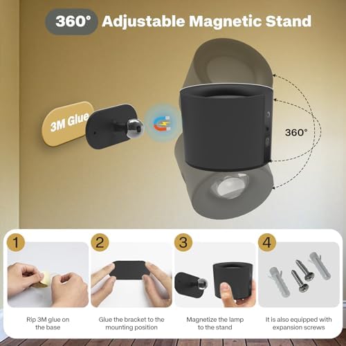 LED Spotlight Indoor Rechargeable with Dual Light Source and 360 Adjustment