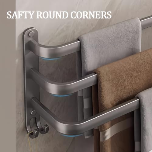 SEIDO 3-Tier Square Towel Rack 24 Inch Wall Mounted Grey Carbon Steel