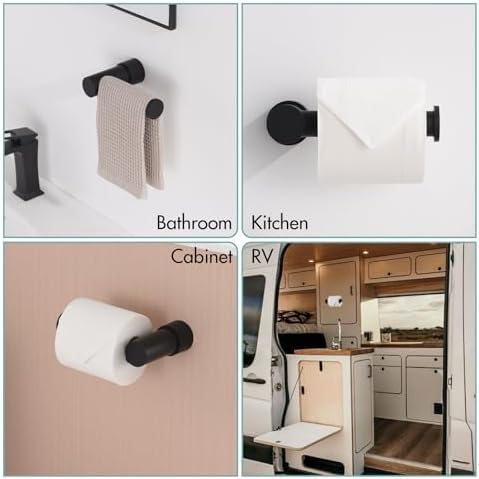 KPWATER Toilet Paper Holder Space-Saving Matte Black Wall Mount