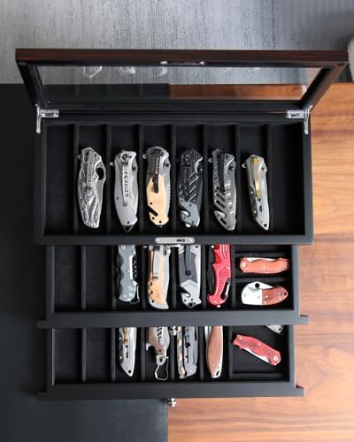 Besforu Pocket Knife Display Case with Ebony Finish 1