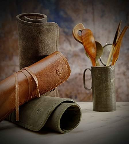Angus Stoke Chef Knife Roll Bag with 7 Slots - Brown Leather Case Noah