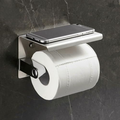 Modern Toilet Paper Holder with Shelf Brushed Silver 304 Stainless Steel