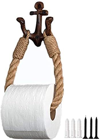 KiaoTime Nautical Rope Toilet Paper Holder with Anchor Hook Design