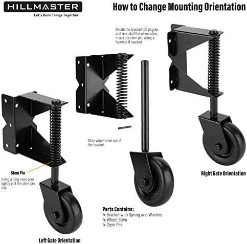 Hillmaster 4-Inch Gate Wheel Caster Kit for Wooden Fences