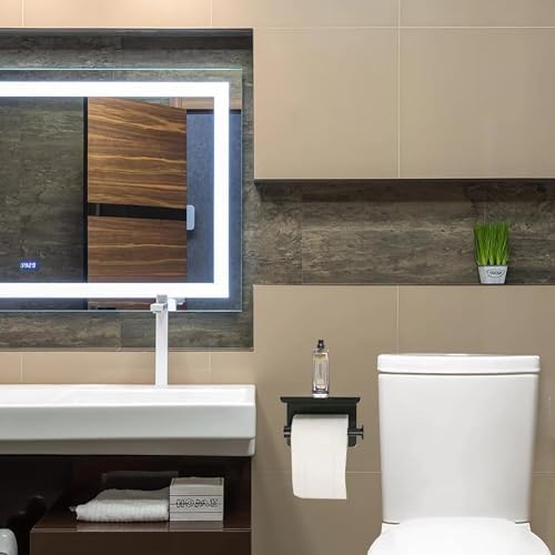 Matte Black Toilet Paper Holder with Phone Shelf 1
