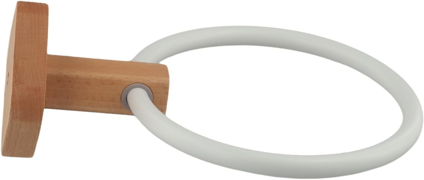 Modern Round Towel Holder with Wooden Base Plate Beech White