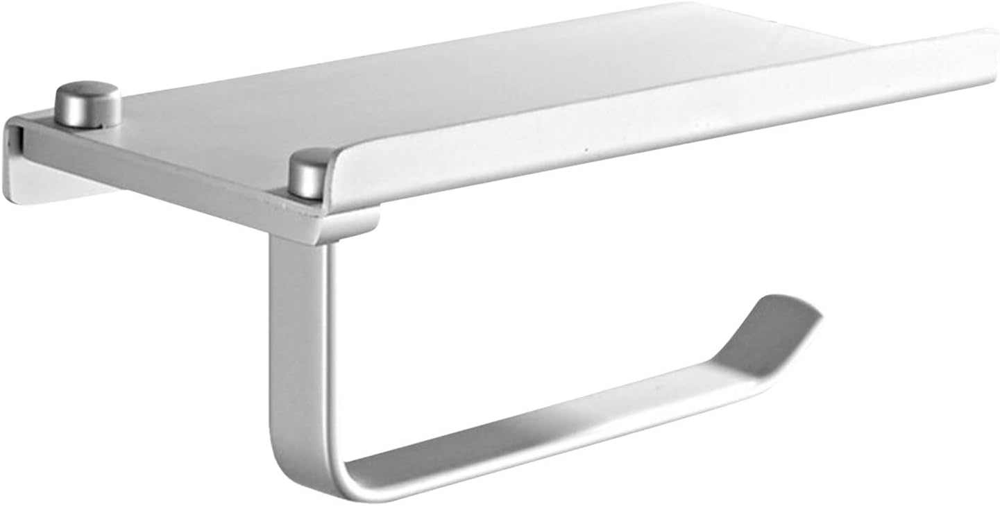 YIWULA Toilet Paper Holder with Phone Shelf Wall-Mounted Bath Accessory Silver