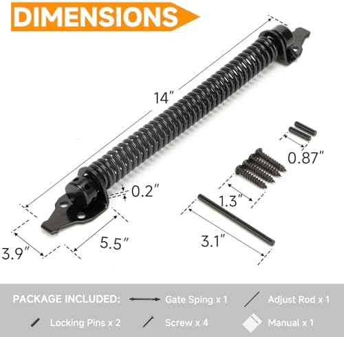 14-inch Heavy-DutyOutdoor Gate Spring Adjustable Self-Closing