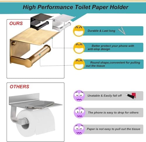 Eitonbu Toilet Paper Holder with Phone Storage - Wall Mount Silvery