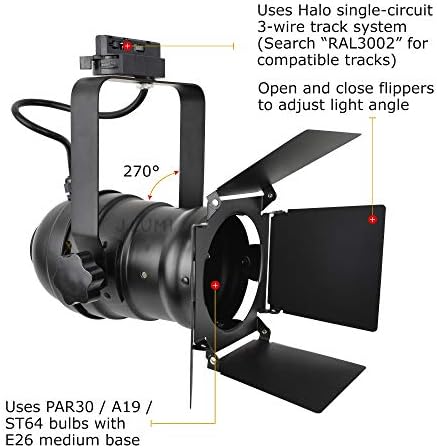 JLUMI TRK9000 Track Light Head with Flippers Black Frost Finish