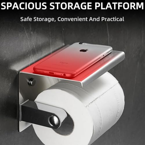 Modern Toilet Paper Holder with Shelf Brushed Silver 304 Stainless Steel