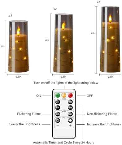Eebuss Flameless Candles with Star String Set of 7 Grey