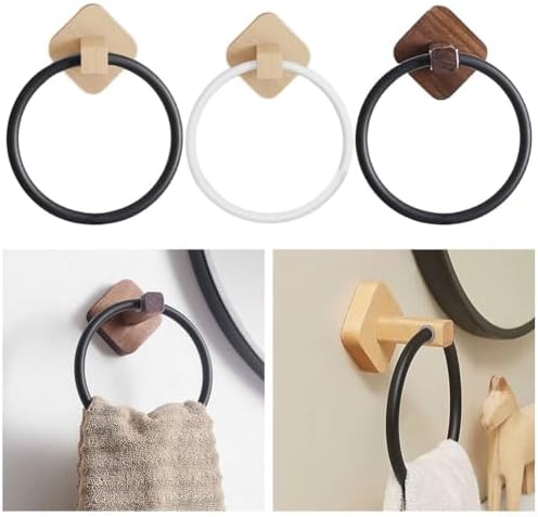 Modern Round Towel Holder with Wooden Base Plate Beech White
