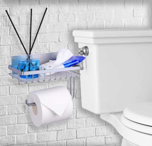 LKKL Silver Toilet Paper Holder with Shelf Wall Mount