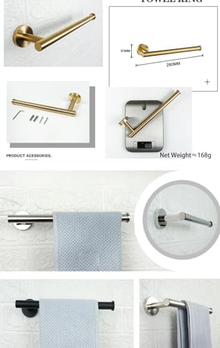 UTILES Brushed Gold Stainless Steel Round Towel Bar