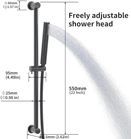 Matte Black Adjustable Handheld Shower Head with 22-inch Slide Bar
