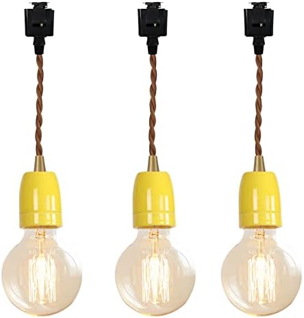 Yellow E26 Ceramic Base Track Lighting Set of Three Pendant Fixtures