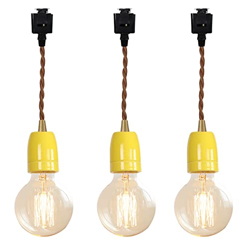 KAYYELAMP Yellow Ceramic Base Pendant Light Set of Three